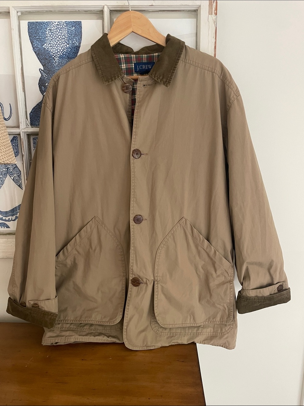 J. Crew Tan Field Jacket with Dark Olive Cord Collar